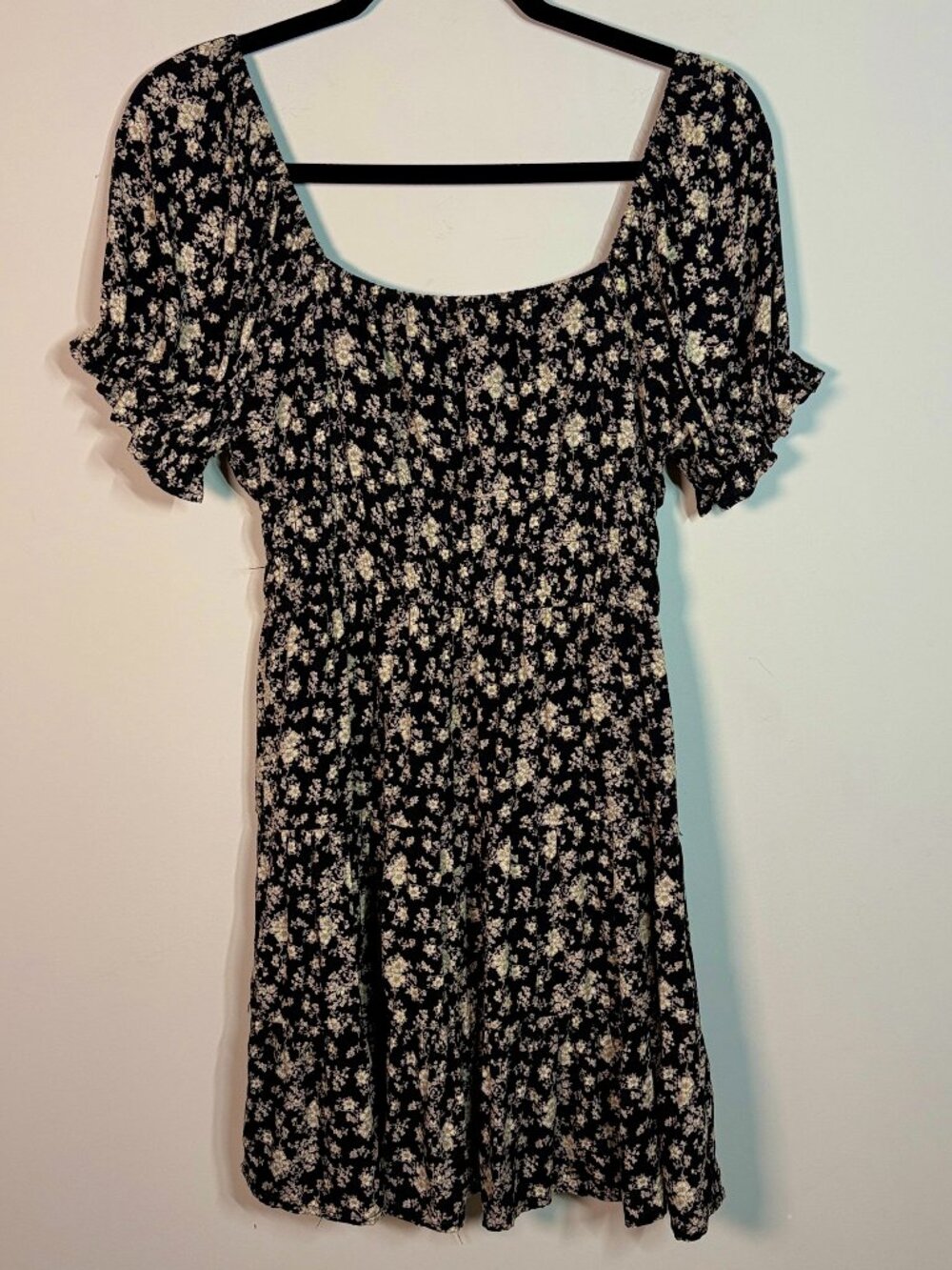 Black Floral Puff Sleeve Altar'd State Mini Dress